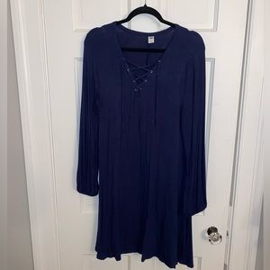 Navy Blue Bell Sleeve Dress